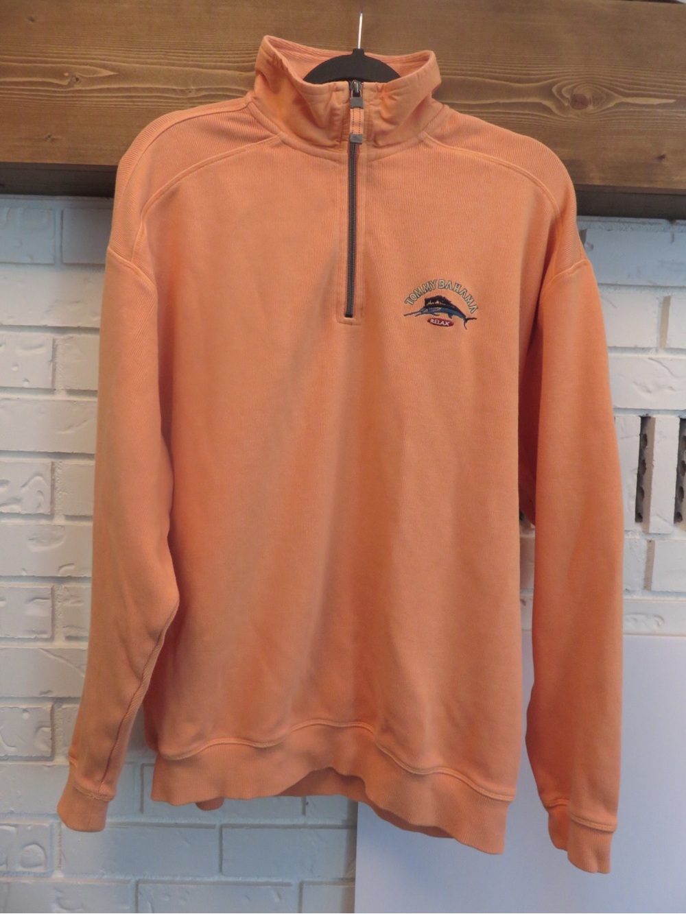 Tommy Bahama 100% Cotton Relax Marlin 1/4 Zip Sweatshirt Peach Men’s Medium - Picture 2 of 14